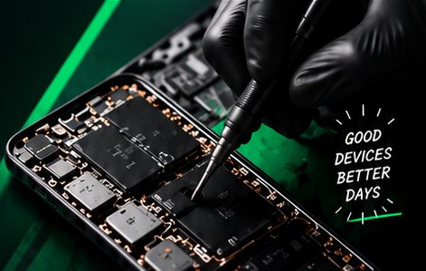 Technician repairing a phone circuit board